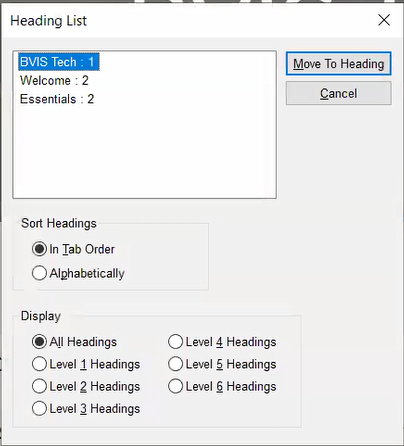 Heading List screen shot with 3 items listed